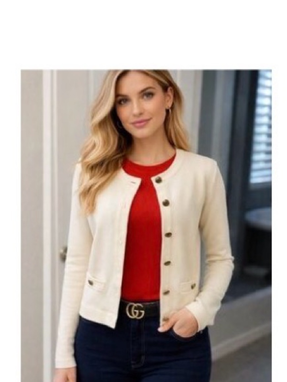 Banana Republic Cream Knit Button-Front Cardigan with Gold Buttons